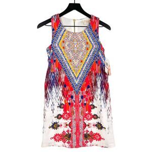 NWT Gianni Bini Size XS Printed Sheath Mini Dress Sleeveless White Red Blue
